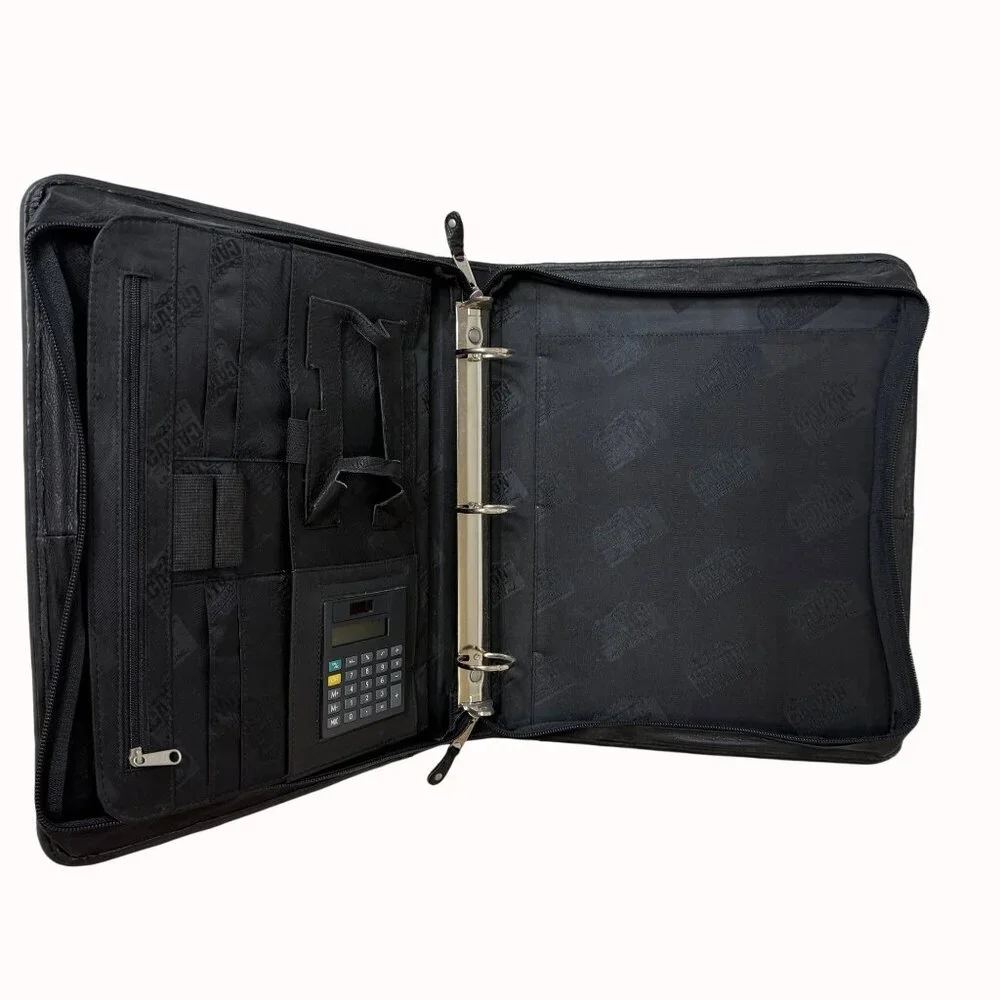 Canyon Outback Pebbled Leather Portfolio Zippered 3 Ring Binder Black GE Embosse